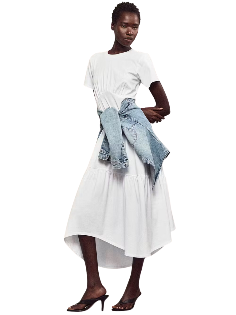 frame gathered seam short sleeve dress Frame Gathered Seam Short Sleeve Dress- White – Styleartist
