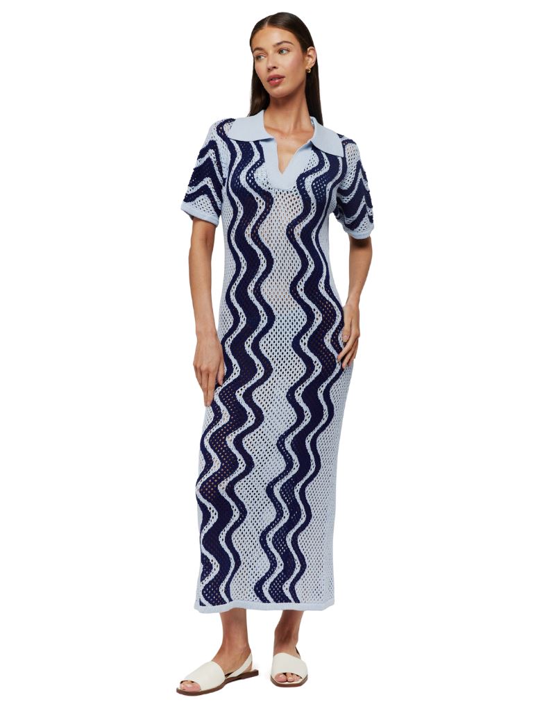 Brodie Wispr Wave Pointelle Maxi Dress- Frost Blue/Insignia Blue - Styleartist