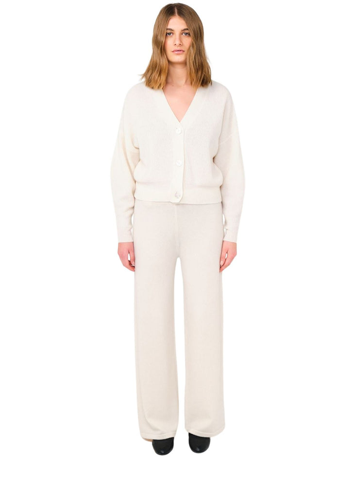 Brodie Fine Cashmere Drawstring Luxe Wide Leg Pant - Organic White - Styleartist
