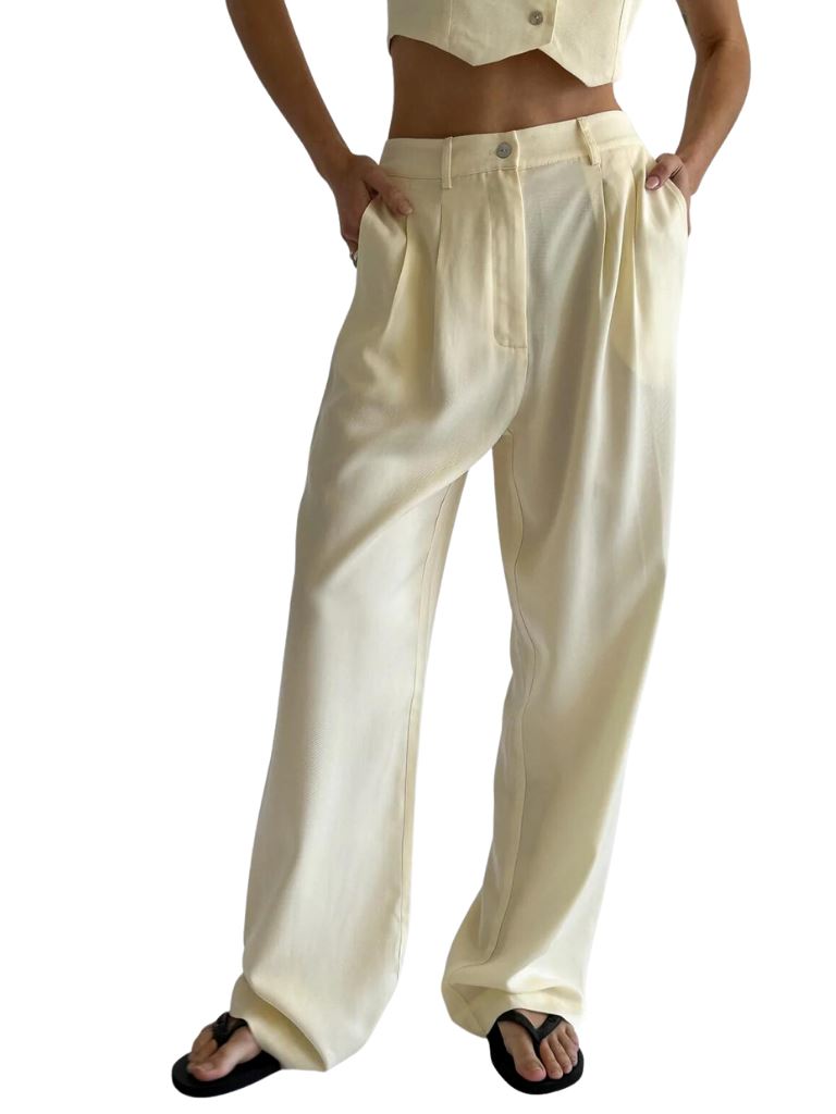 Donni Twill Pleated Pant - Crème - Styleartist
