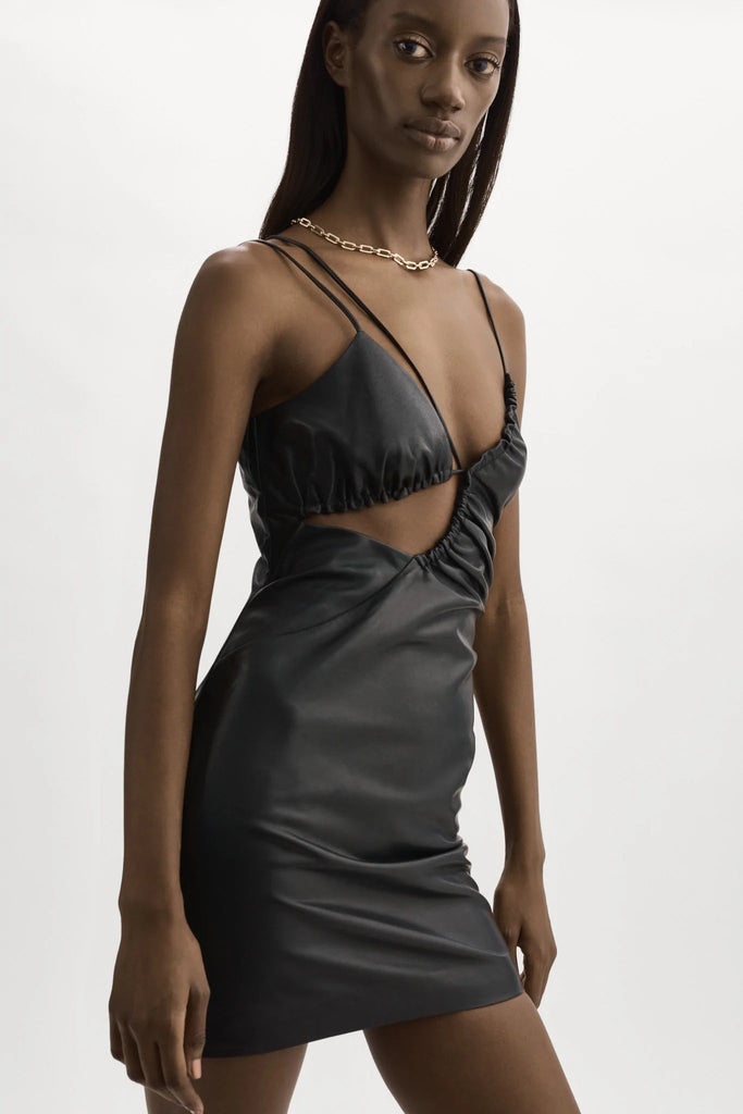 Lamarque Nadia Leather Mini Dress- Black - Styleartist