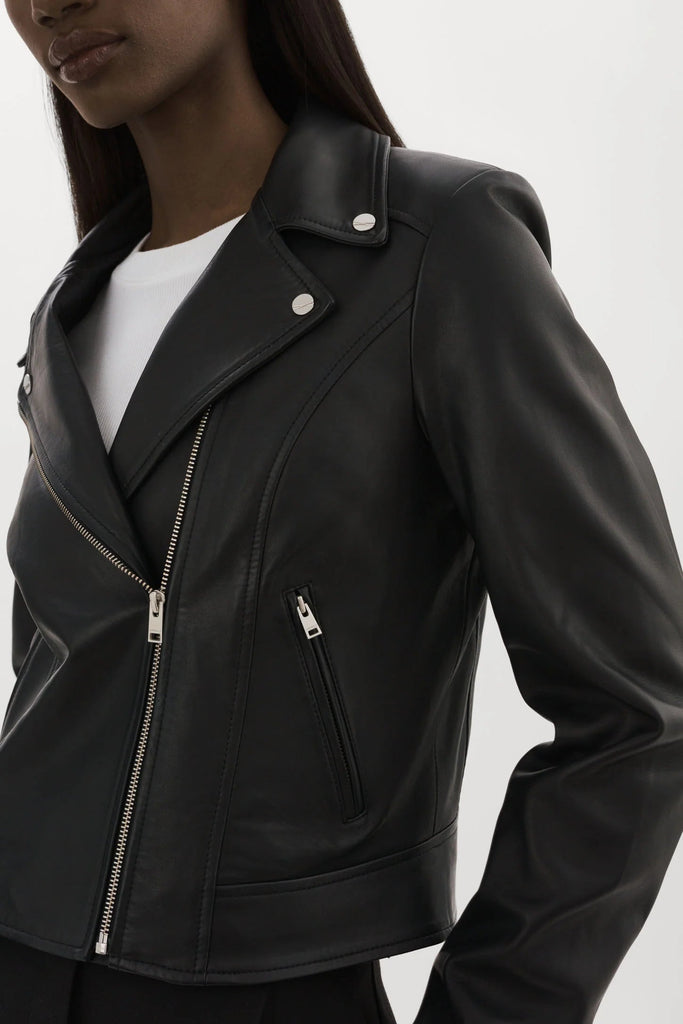 Lamarque Kelsey Leather Biker Jacket- Black - Styleartist