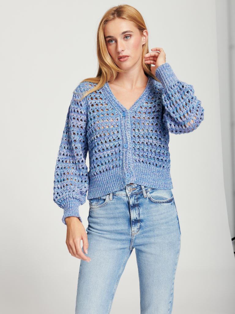 Line Scarlet Crochet Knit Cotton Cardigan- Lapis - Styleartist