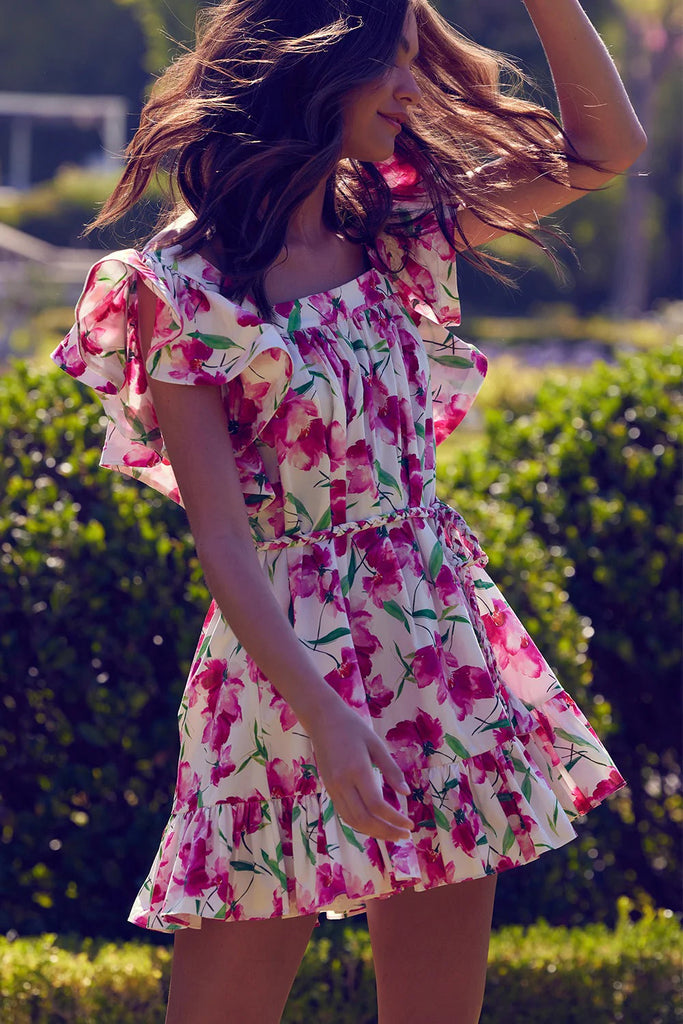 Misa Selma Mini Floral Print Dress - Spring Fuchsia - Styleartist