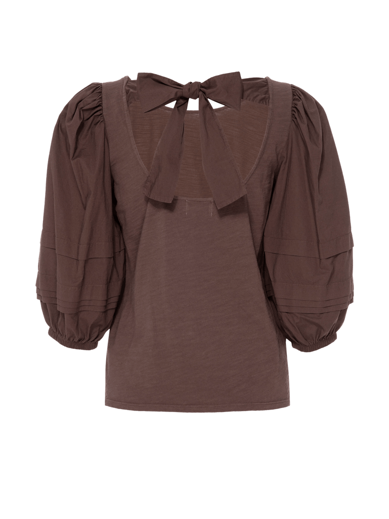 Nation Gracie Bow-Tie Puff Sleeve Top- Pinot Noir - Styleartist