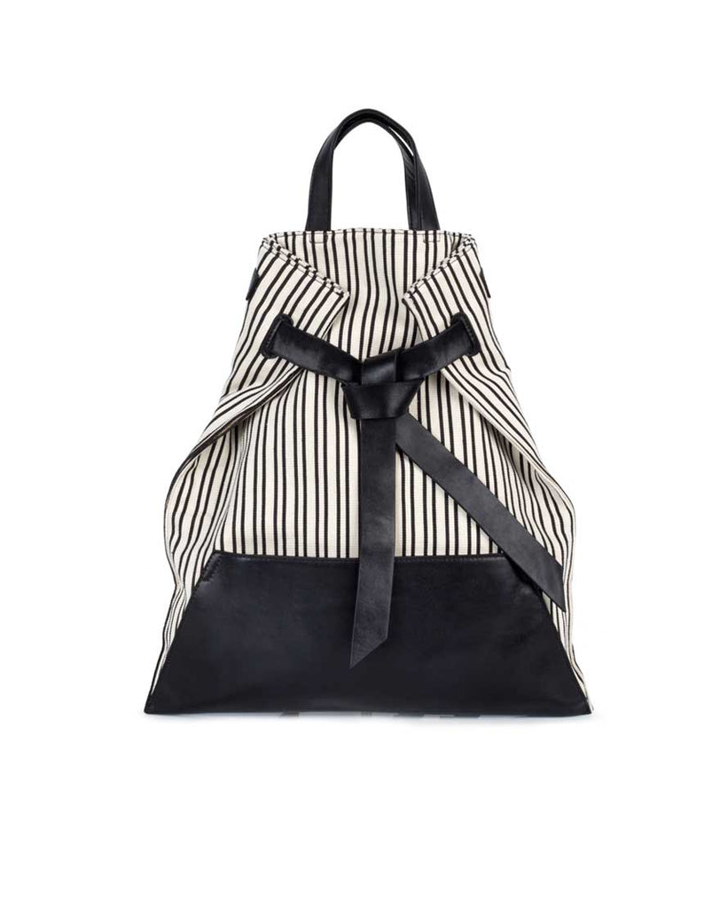 Philo Knotty Convertible Tote Striped Ivory Canvas - Styleartist