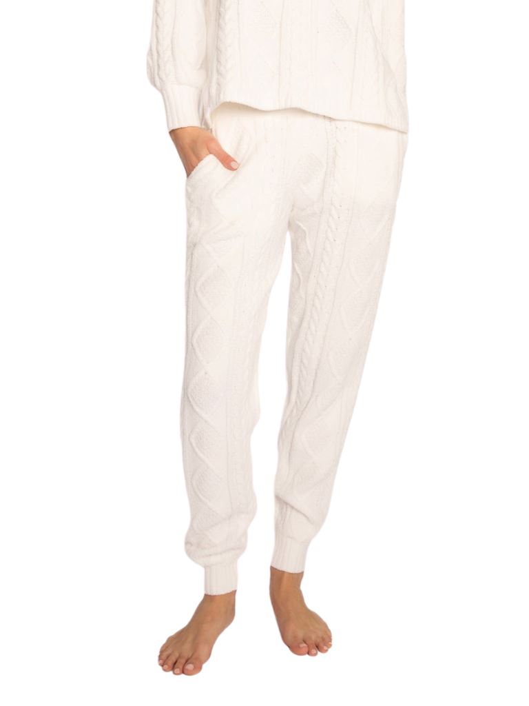 PJ Salvage Cable Crew Lounge Banded Pant - Ivory - Styleartist