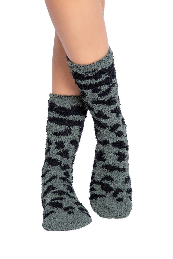 PJ Salvage Cozy Fun Socks Leopard- Olive - Styleartist