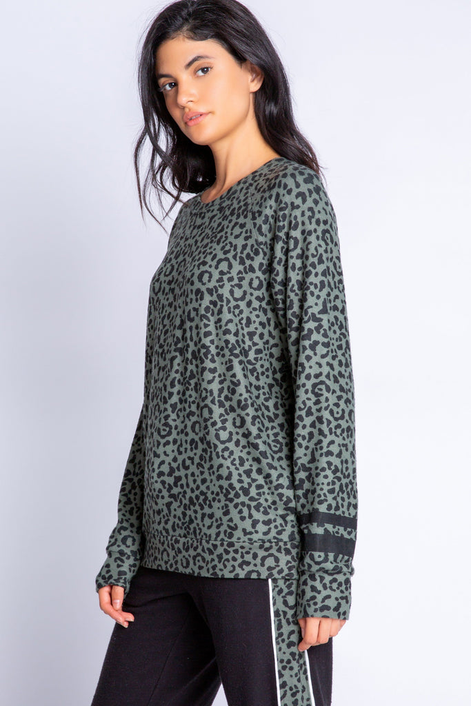PJ Salvage Running Wild  Leopard Long Sleeve Top - Olive - Styleartist