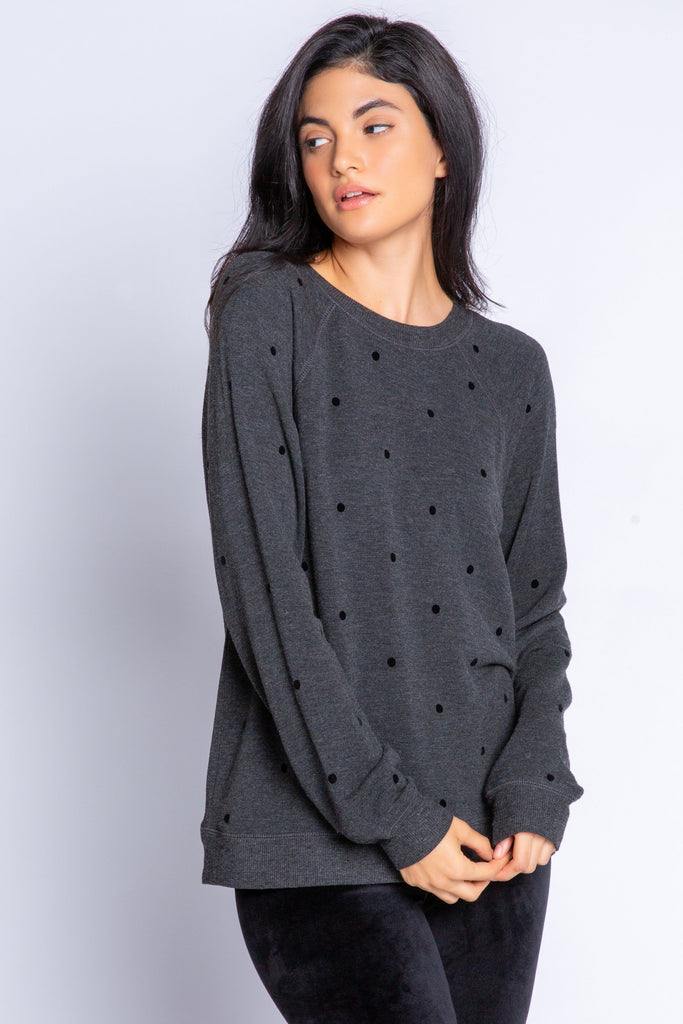 PJ Salvage Snow Dots Long Sleeve Top - Heather Slate Grey - Styleartist