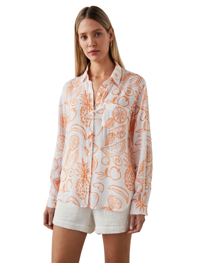 Rails Charli Long-Sleeve Button Down Shirt - Orange Painted Fruits - Styleartist