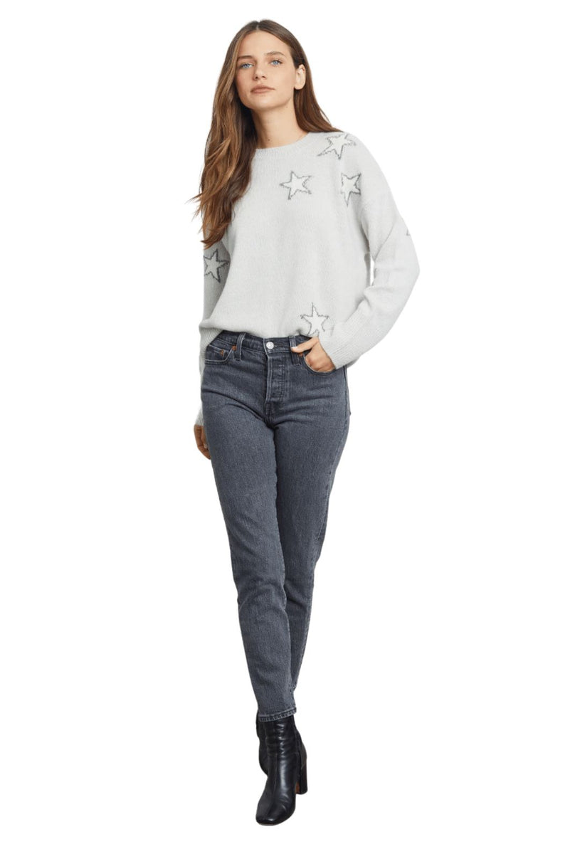 Rails Virgo Cashmere Wool Blend Sweater Grey White Stars