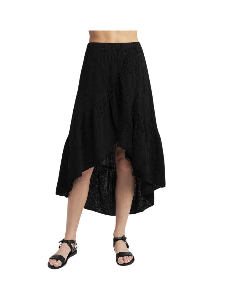 STARKx Cotton Gauze Solid Ruffle Skirt - Black - Styleartist