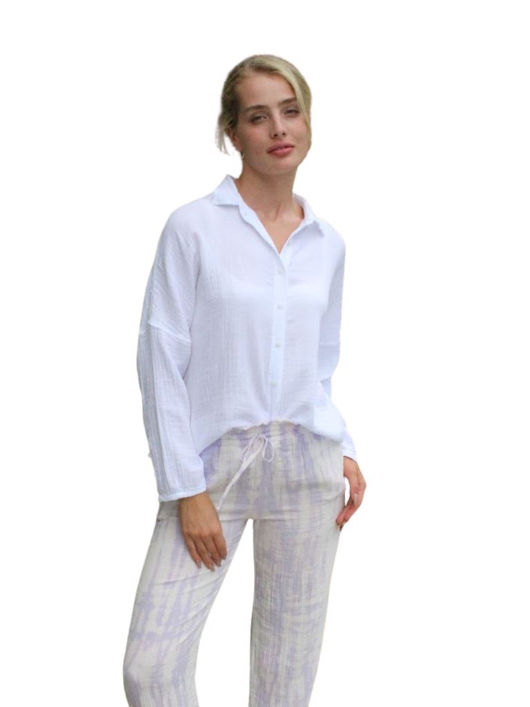 STARKx Cotton Gauze Rio Long Sleeve Blouse - White - Styleartist