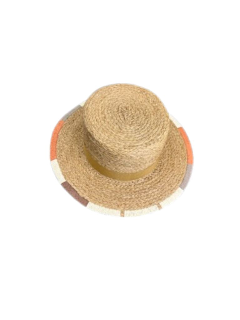 Straw Hat With Colour Block Trim- Toast - Styleartist