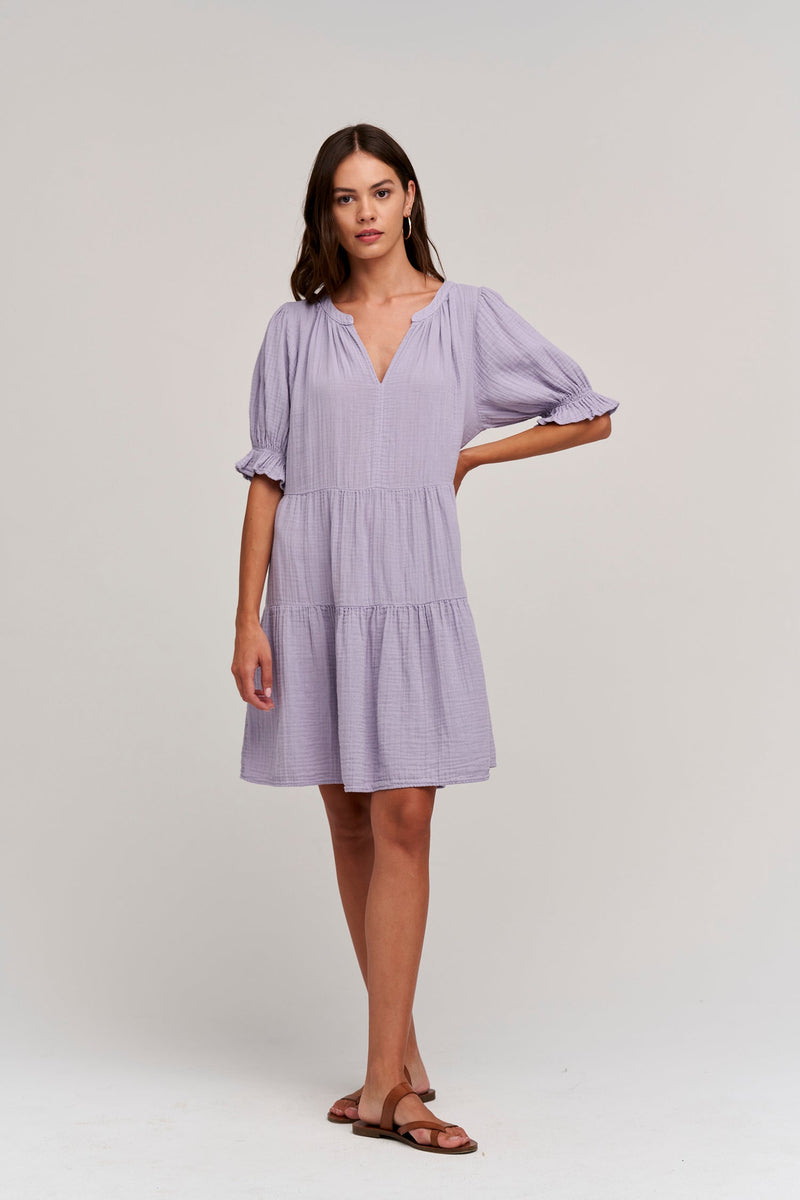 Velvet Clarissa Cotton Gauze Dress with Ruffle Lilac Styleartist