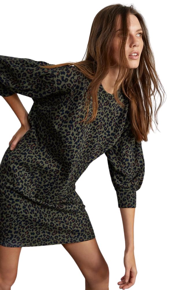 Velvet Rika Leopard Fleece Dress - Olive - Styleartist