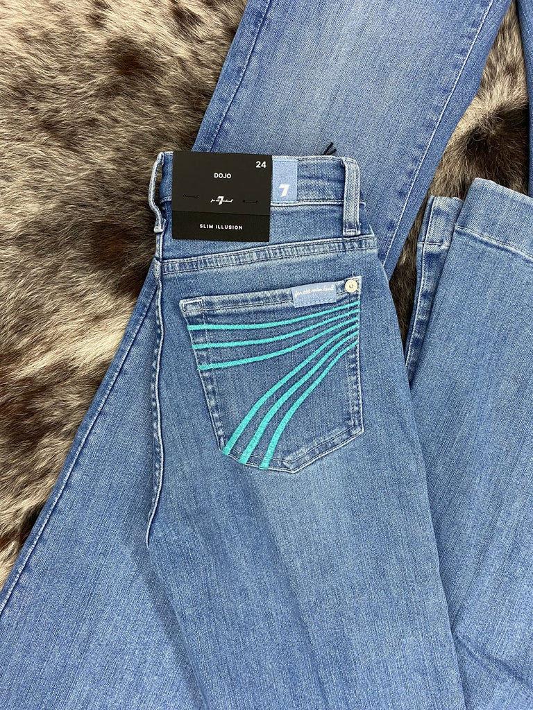 7 For All Mankind Slim Illusion Dojo Mid Rise Flare Jean- Ice Flow