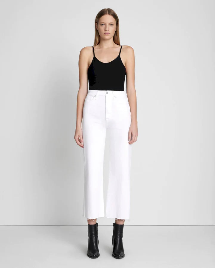 7 For All Mankind Ultra High Cropped Jo Wide Leg Jeans- Soleil (White) - Styleartist