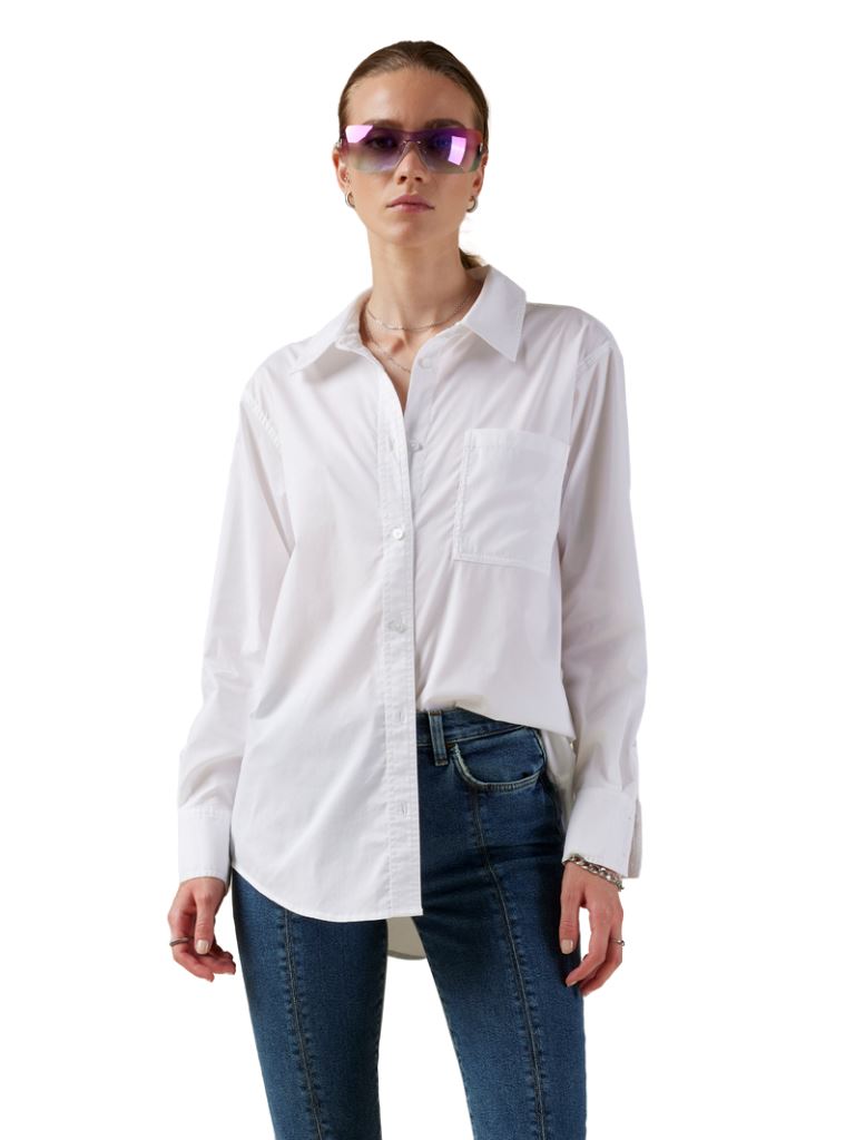 7 For All Mankind Voile Button Down Shirt- White - Styleartist