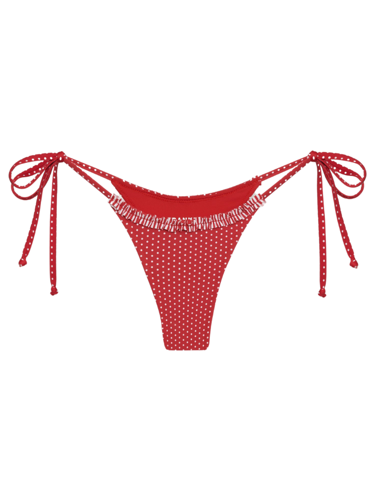 Frankies Bikinis Divine Tie Side Skimpy Bikini Bottom- Scarlet Dot - Styleartist