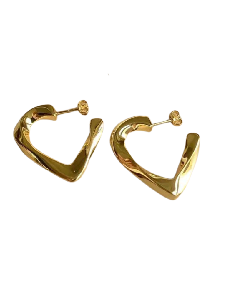 Open Triangle Heart Hoop Earrings- Gold - Styleartist