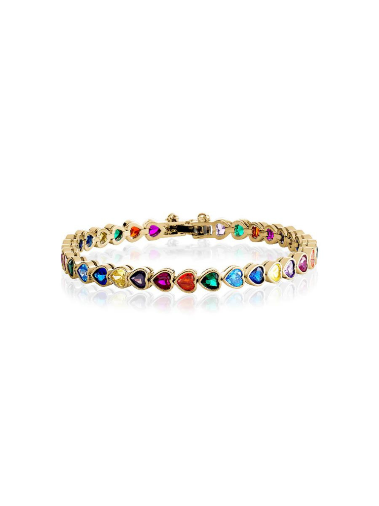 Rainbow Hearts Tennis Bracelet- Gold - Styleartist