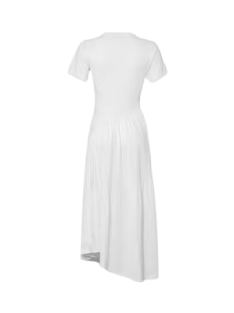 Frame Gathered Seam Short Sleeve Dress- White - Styleartist