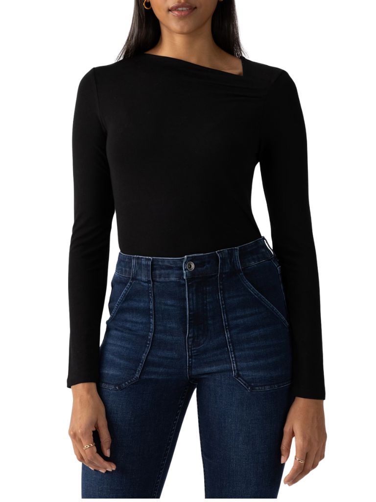 Sanctuary Asymmetrical Neck Top - Black - Styleartist