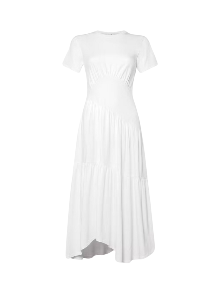 frame gathered seam short sleeve dress Frame Gathered Seam Short Sleeve Dress- White Styleartist