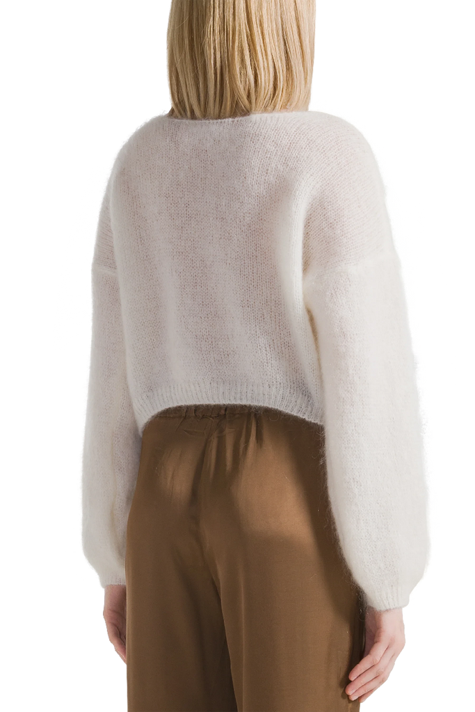 AMERICANDREAMS Cornelia Cropped Pullover Cardigan Sweater- White - Styleartist
