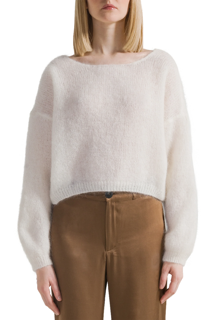 AMERICANDREAMS Cornelia Cropped Pullover Cardigan Sweater- White - Styleartist