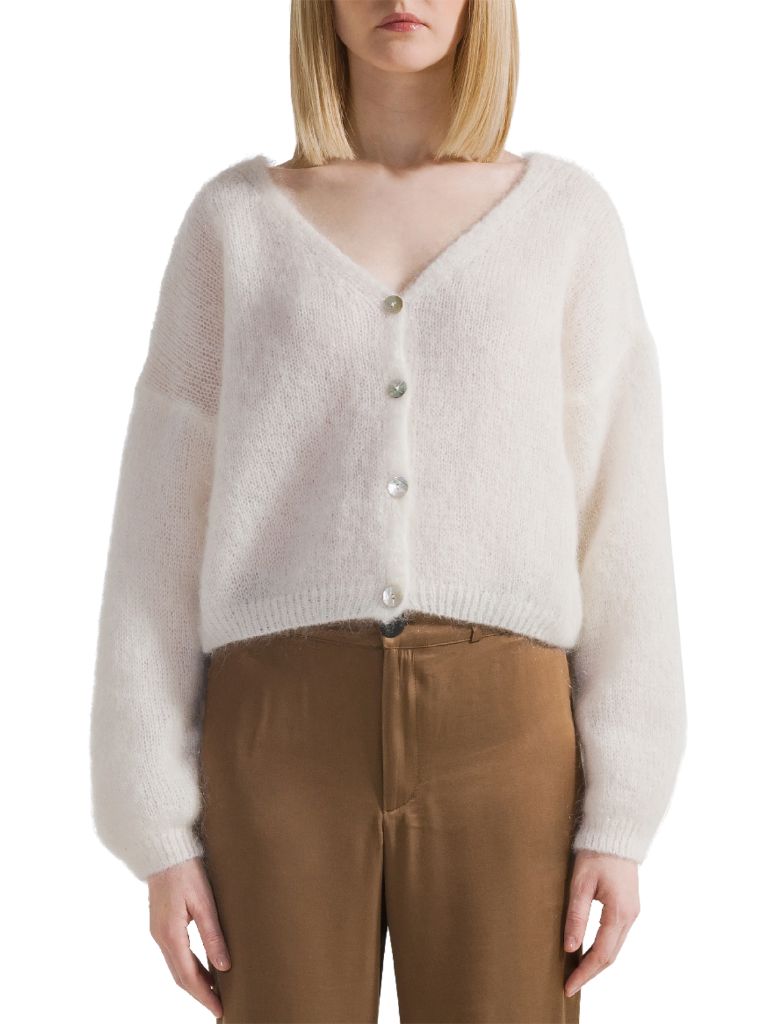 AMERICANDREAMS Cornelia Cropped Pullover Cardigan Sweater- White - Styleartist