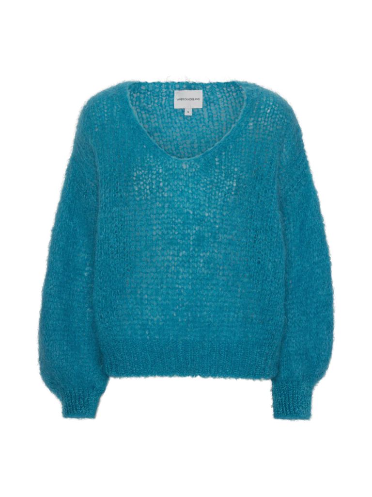 AMERICANDREAMS Milana Long Sleeve Pullover Mohair Knit Sweater- Aqua Blue - Styleartist
