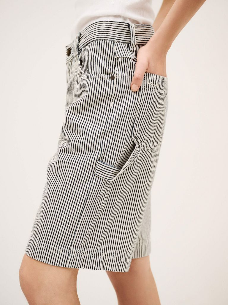 Ba&sh Cisae Striped Knee-Length Shorts- Ecru - Styleartist