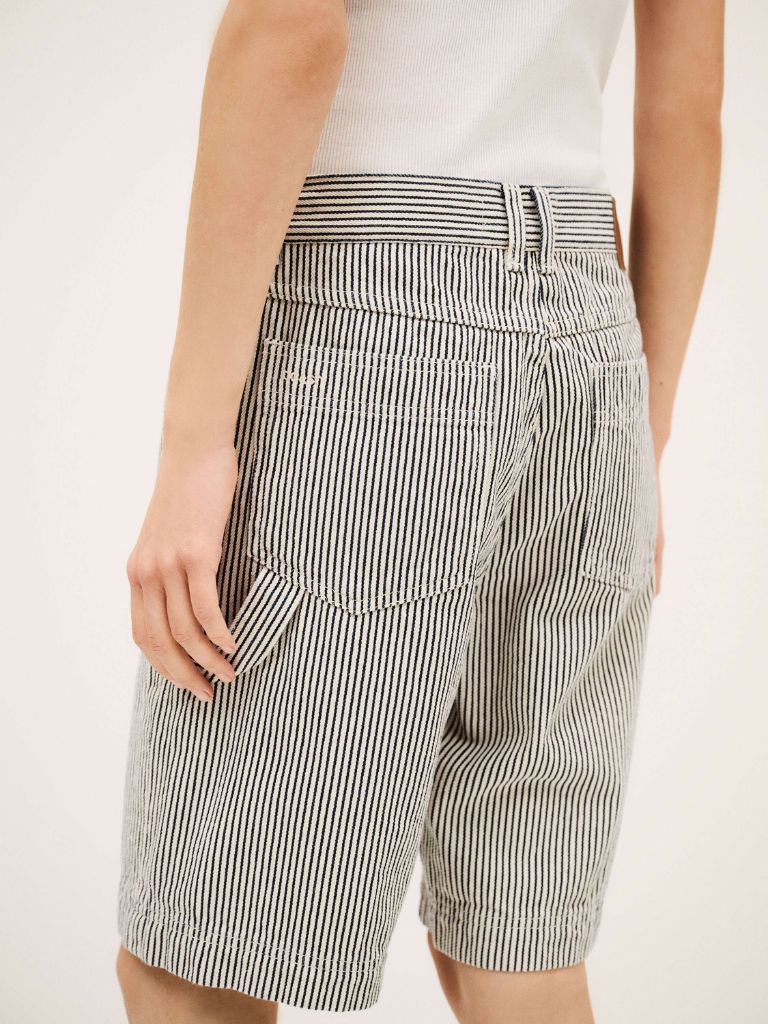 Ba&sh Cisae Striped Knee-Length Shorts- Ecru - Styleartist