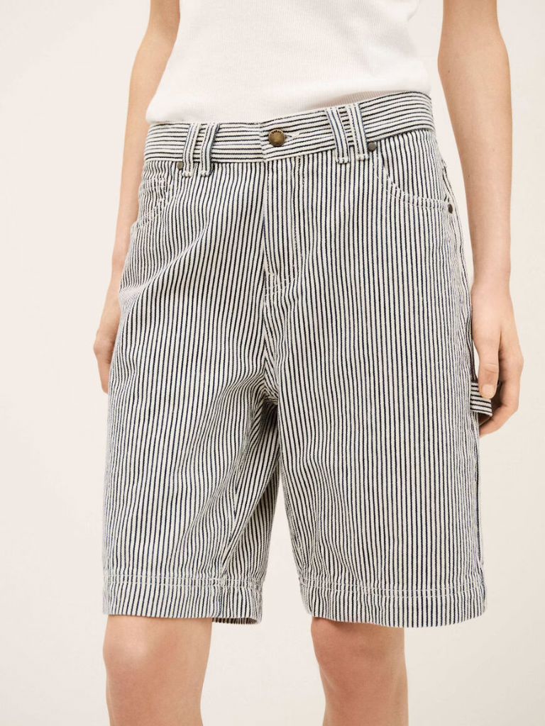 Ba&sh Cisae Striped Knee-Length Shorts- Ecru - Styleartist