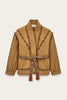 Ba&sh Cocoon Embroidered Quilted Jacket With Tie Waist- Camel - Styleartist