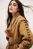 Ba&sh Cocoon Embroidered Quilted Jacket With Tie Waist- Camel - Styleartist