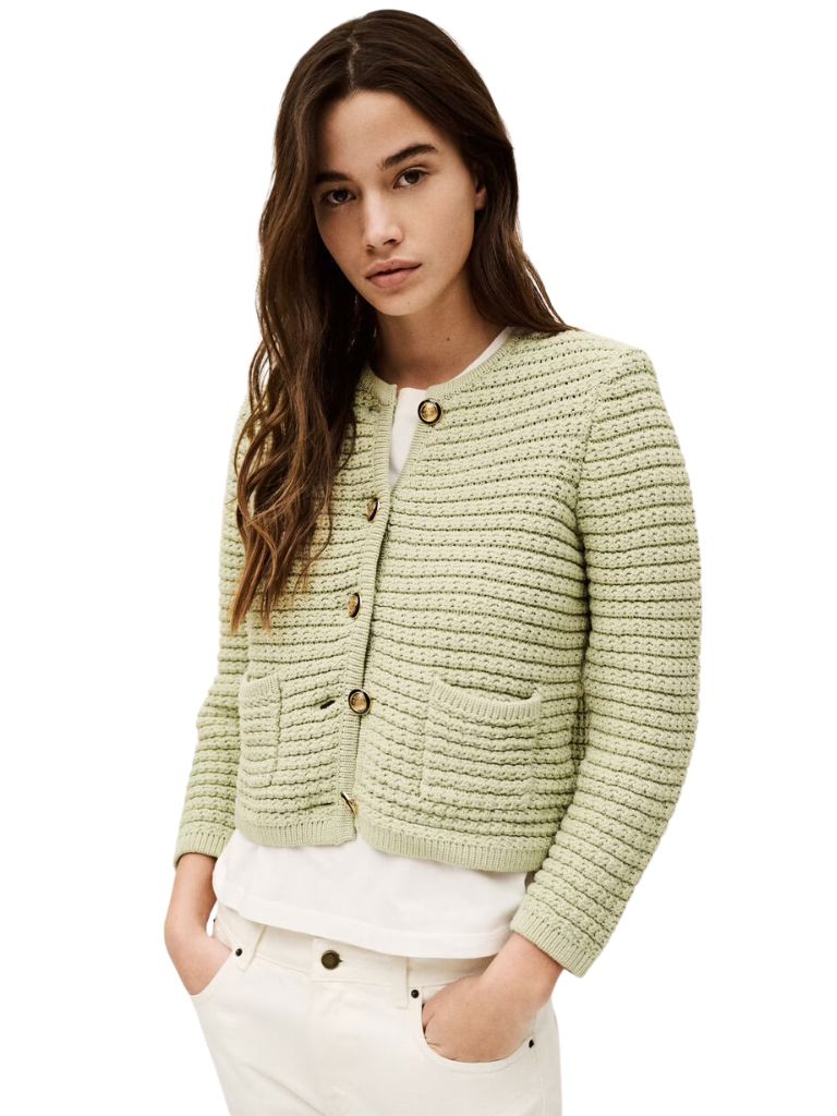 Ba&sh Gaspard Round Neck Cardigan- Green