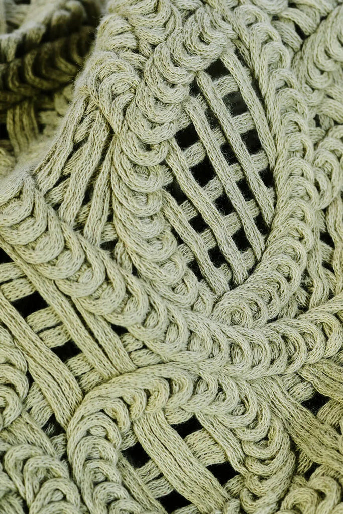 Ba&sh Marc Long Sleeve Cropped Crochet Cardigan- Khaki Green - Styleartist