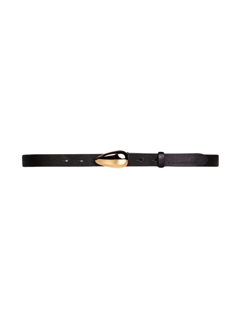 Black Suede Studio Bean Leather Belt - Gold & Black - Styleartist