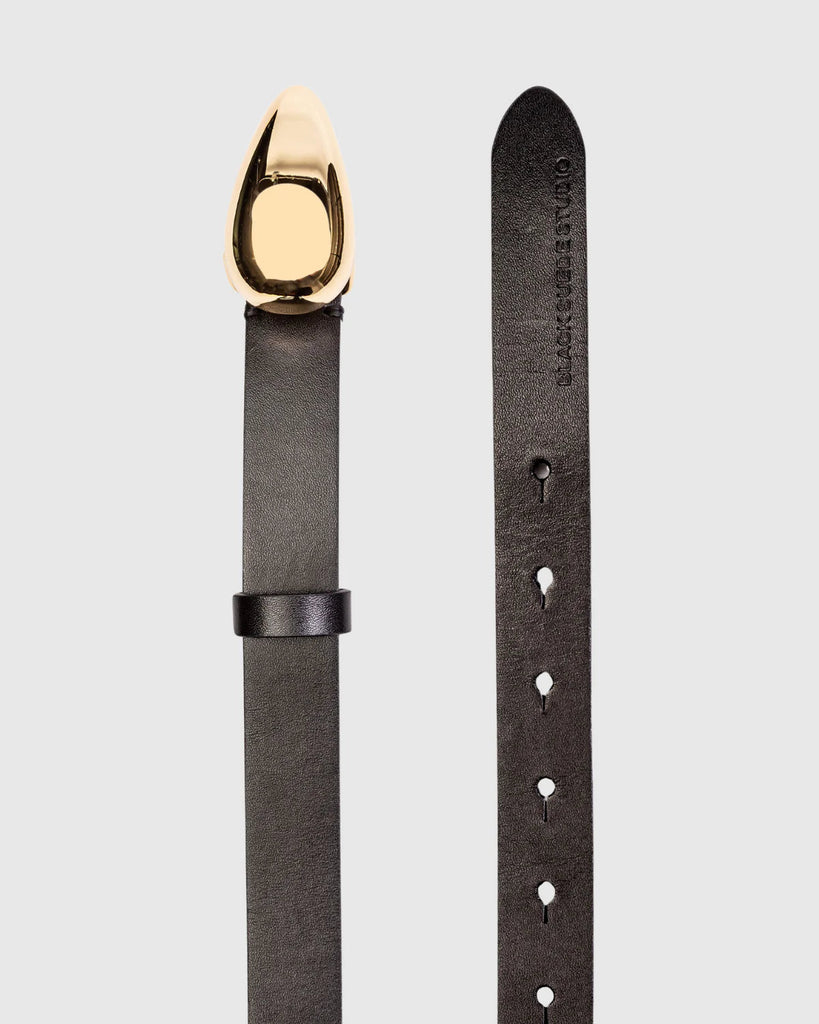 Black Suede Studio Bean Leather Belt - Gold & Black - Styleartist