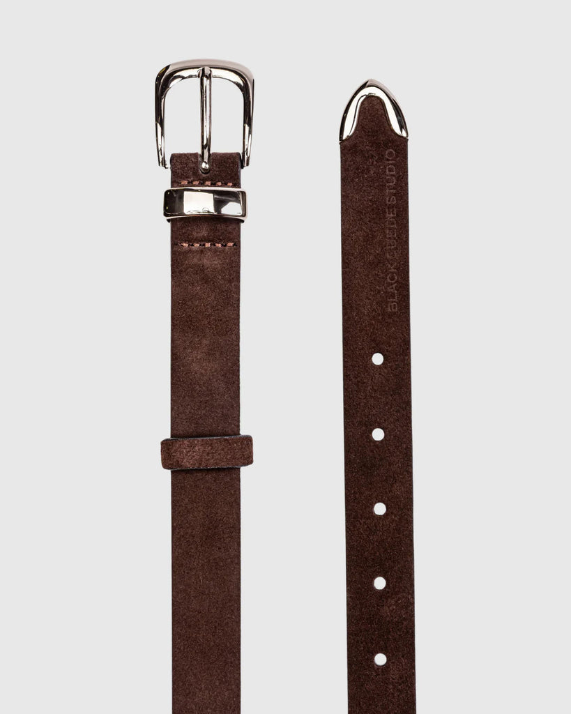 Black Suede Studio Suede Western Belt - Silver and Brown - Styleartist