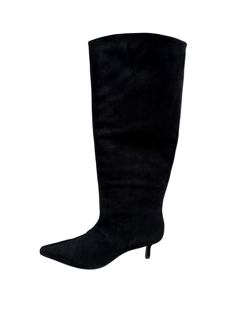 Black Suede Studio Sutton Kitten Heel Tall Boot- Black Suede - Styleartist