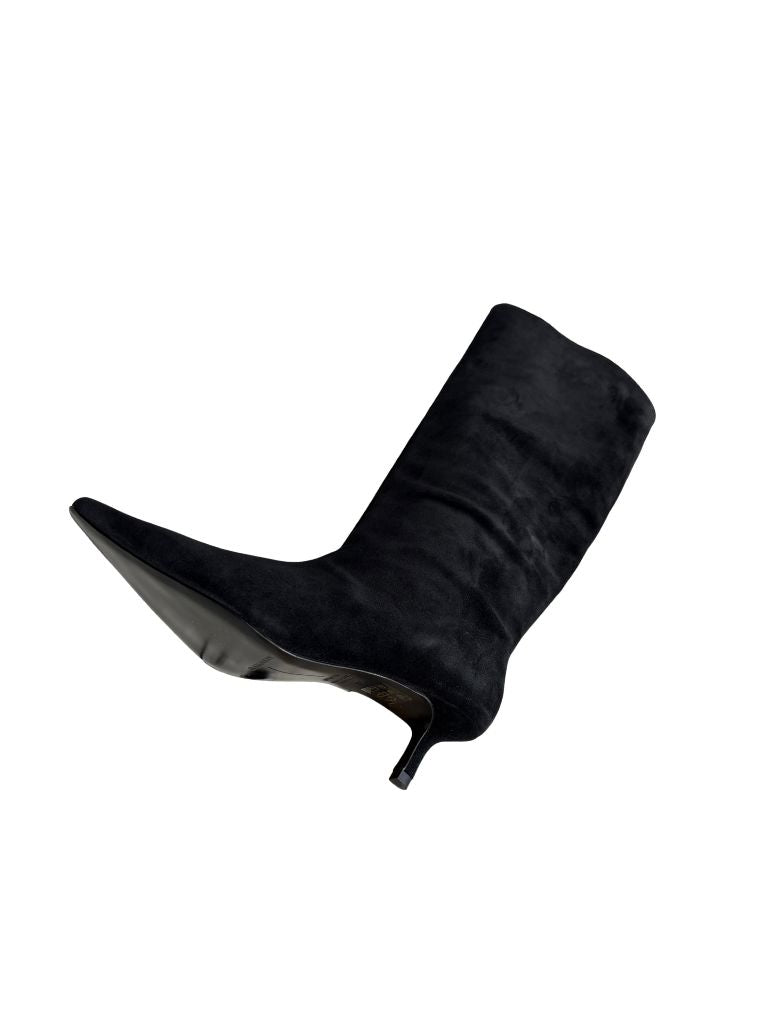 Black Suede Studio Sutton Kitten Heel Tall Boot- Black Suede - Styleartist
