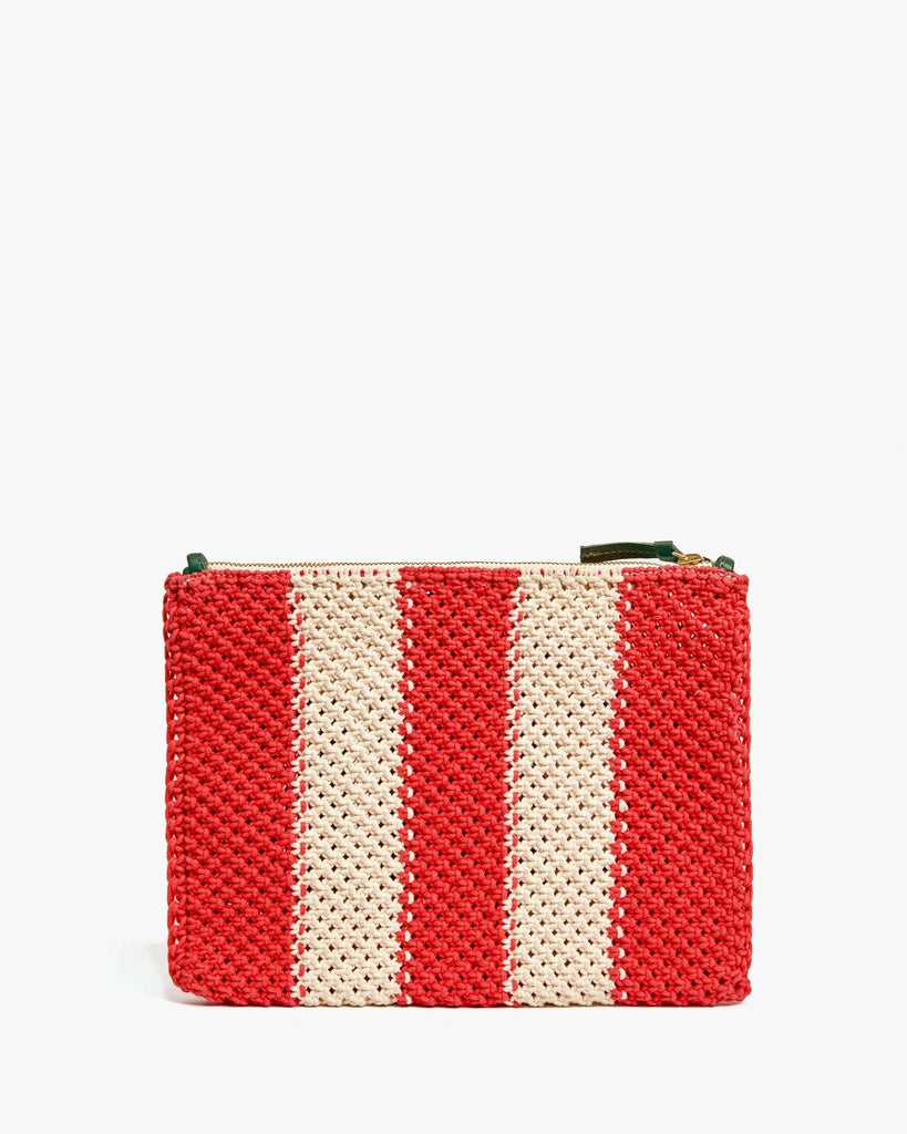 Clare V Flat Clutch Bag- Cream & Bright Poppy Crochet Stripe w/ Ciao - Styleartist
