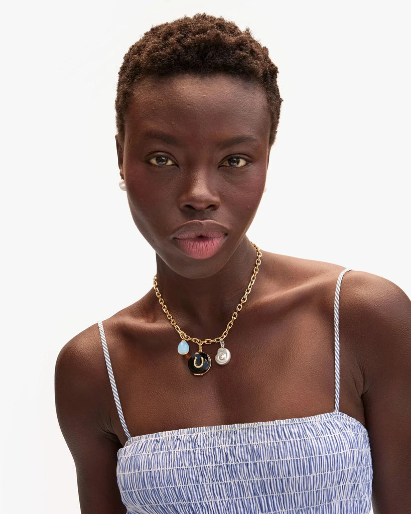 Clare V Horseshoe Enamel Locket- Black - Styleartist