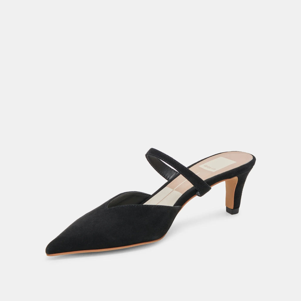 Dolce Vita Kanika Mid Pointed Toe Heel- Black Suede - Styleartist