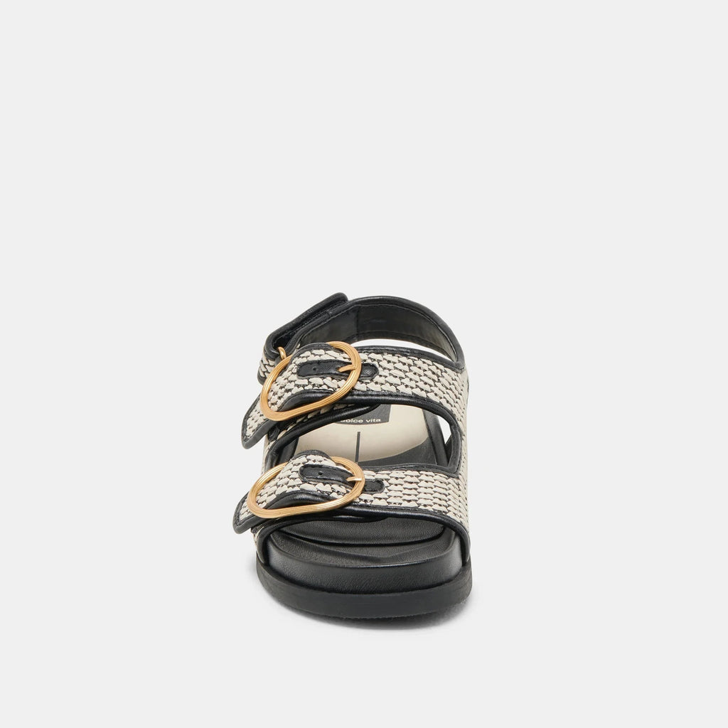 Dolce Vita Starla Woven Raffia Sandal- Black Natural - Styleartist